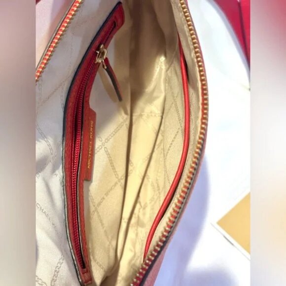 Michael Kors Crossbody Purse Red Gold Chain Strap & Long Adjustable Strap MINT - Picture 10 of 12